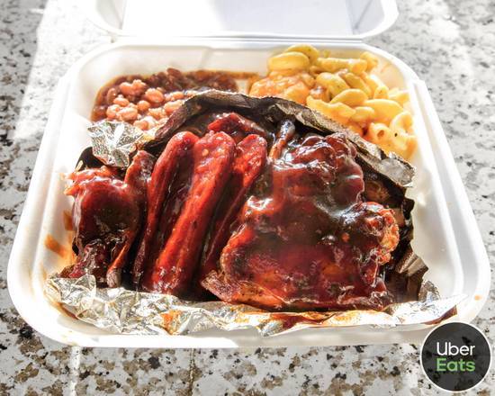 3 Meat BBQ Dinner Ribs, Chicken, Links