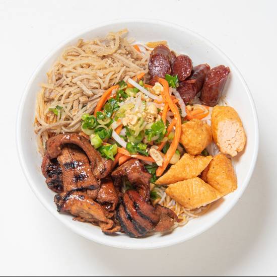Bún Chạo Tôm, Thịt, Bị, Lạp Xưởng - Vermicelli Noodle Salad with 4 Items