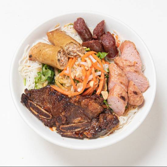 Bún Sưá»n Äại Han, Nem, Lạp Xưởng, Chả Giò - Vermicelli Noodle Salad with 4 items