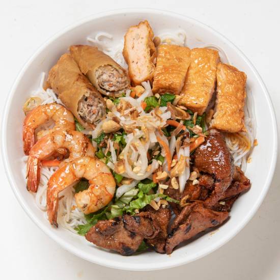 Bún Tôm, Thịt, Tà u Hũ Ky, Chả Giò - Vermicelli Noodle Salad with 4 Items