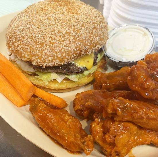 Cheese Burger & Half Dozen Wings