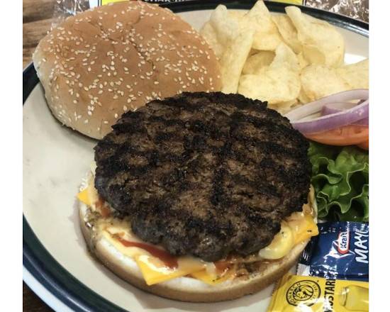 Mac & Cheese with Buffalo Sauce Burger