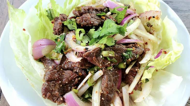 Nam Tok with Sticky Rice (Grilled Beef Salad)