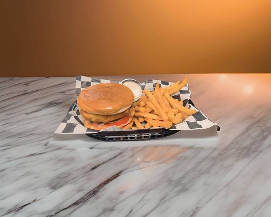 Samosa Burger with Seasoned Fries