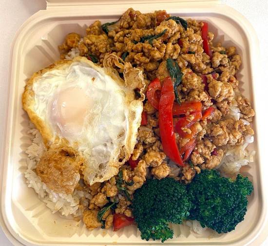 Thai Basil Chicken Over Steam Rice