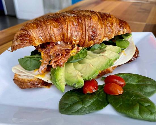 Turkey Bacon Avo Melt - Turkey, Bacon, Cheddar Cheese, Avocado, Mayo, and Spinach Sandwich