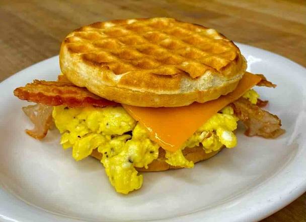 Waffle, Sausage, Egg and Cheese Breakfast Sandwich